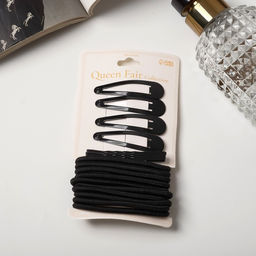 Цена за 6 шт. Набор для волос «Классика люкс», 10 резинок, 4 заколки, 4 невидимки 4.5 см, чёрный