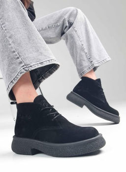 Ботинки 308.агатаbl. чёрный замша / Байка