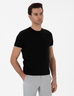 Siyah Slim Fit Bisiklet Yaka Triko T-shirt