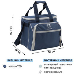 Термосумка «Арктика» с набором посуды для пикника на 3 человека, объём 13.5 л, синяя
