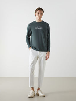 Bisiklet Yaka Uzun Kollu Bask?l? Erkek Sweatshirt
