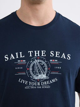 Bisiklet Yaka Bask?l? Penye Erkek Ti??rt