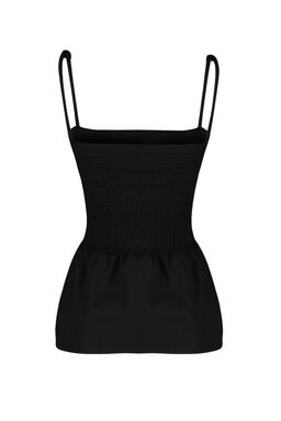 Siyah Pamuklu Poplin Detayl? Fitted Ask?l? Gipeli Esnek Orme Bluz TWOSS24BZ00393