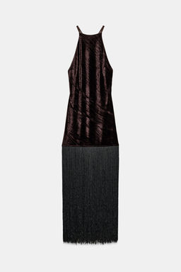 VELVET FRINGED MIDI DRESS - Zara фото 9
