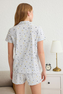 Trendyolmilla Gri Melanj Galaksi Desenli Sortlu Orme Pijama Tak?m? THMSS25PT00011  фото 6