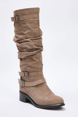 Vizon Suet Toka Detayl? Koruklu Blok Topuklu Kad?n Cizme TAKAW26CZ00020