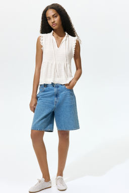 Top con ribetes de volante y lazada - H&m фото 5