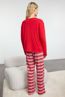 Trendyolmilla Pembe-Cok Renkli Pamuklu Ekoseli Uyku Bantl? Orme Pijama Tak?m? THMAW25PT00181 фото 5