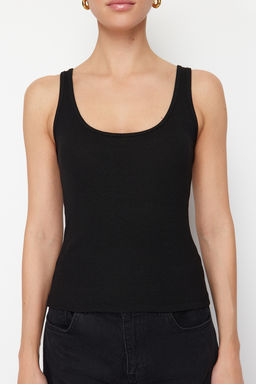 TRENDYOLMILLA Siyah-Beyaz Fitted/Vucuda Oturan Havuz Yaka Fitilli Esnek Orme Atlet TWOSS24AL00050 фото 9