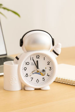 Часы-будильник с подставкой для канцелярии Astronaut, white (14,5х14 см)