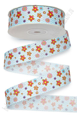 Лента репсовая 2,5 см*25 ярд с рисунком "Цветочки" SF-6131, №201