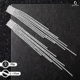 Серьги висячие со стразами Водопад ступенчатые, цвет белый в серебре, 17см