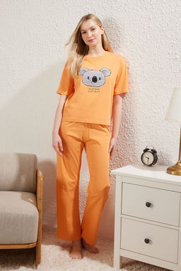 Trendyolmilla Lila %100 Pamuklu Eglenceli Bask?l? T-shirt-Pantolon Orme Pijama Tak?m? THMSS23PT00134 фото 34