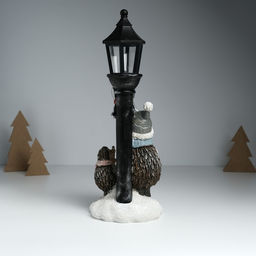 Фигурка светящаяся «Ёжики в зимних нарядах у фонарного столба», 12.5×10.5×31.5 см