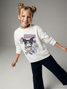 Bisiklet Yaka Kuromi Bask?l? K?z ?ocuk Sweatshirt