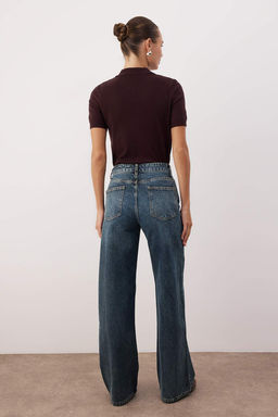 Koyu Mavi Yuksek Bel Wide Leg Palazzo Jeans TWOAW26JE00251