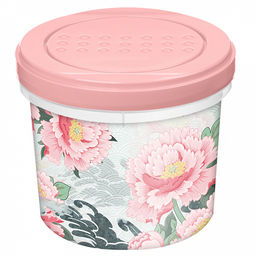 Банка пластмассовая 0,7л, д11,5см, h10,2см, с завинчивающейся крышкой, с декором "Сад пионов", розовый (Россия)
