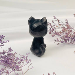 Радуга Самоцветов Фигурка резная Кошка из серебристого Обсидиана  фото 5