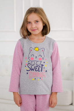 Пижама детская из футера Кисонька розовая березка