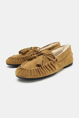 SPLIT SUEDE LOAFERS WITH FAUX SHEARLING - Zara фото 5