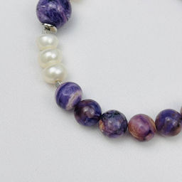 Браслет из Чароита с Жемчугом 18,5 см + - Радуга самоцветов фото 4