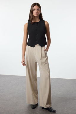 Siyah Fitted Crop Dokuma Yelek TWOAW25YE00055