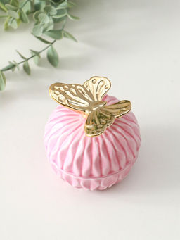 Шкатулка для украшений с крышкой «Золотой филин», керамика, розовая, 8×8×12 см