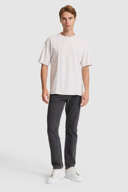 Erkek A__k Gri Comfort Fit Bisiklet Yaka Ti__rt