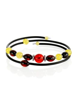 Эффектный браслет на струне с натуральным янтарём Оклахома