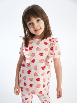 Bisiklet Yaka K?sa Kollu Bask?l? K?z Bebek Pijama Tak?m