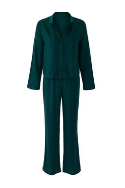 Trendyolmilla Zumrut Yesili Kadife Yaka Detayl? Viskon Dokuma Pijama Tak?m? THMAW25PT00134