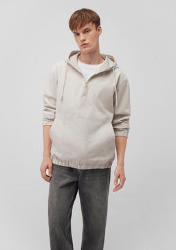 Kapusonlu Bej Sweatshirt - Mavi фото 3