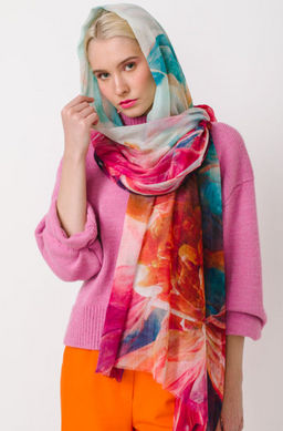 Большой, мягкий, тонкий и очень нежный двусторонний палантин с рисунком в стиле арт-деко