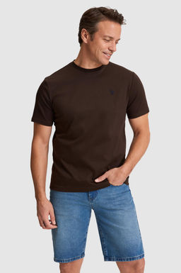 Erkek Koyu Kahverengi Regular Fit Bisiklet Yaka Basic Ti__rt