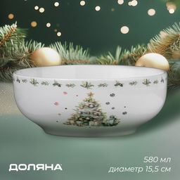 Салатник новогодний Доляна «Приближение чуда», 580 мл, 15.5×6 см, фарфор, цвет белый