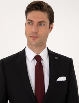 Siyah Slim Fit %100 Y_n _izgili Tak_m Elbise
