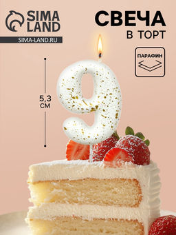 Цена за 2 шт. Свеча в торт «Белые брызги», цифра 9