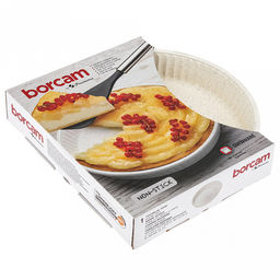 "Боркам (Borcam)" Форма стеклянная жаропрочная 1,72л, д26см, h5см, волнистый бортик, антипригарное покрытие, кремовый, цветная коробка, Pasabahce (Турция)