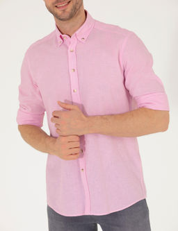 Рубашка Pierre Cardin Regular Fit розовая с льном