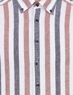 Рубашка узкого кроя с длинным рукавом из смесового льна темно-синего цвета - Cacharel фото 6