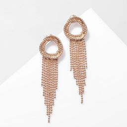 Серьги висячие Круг с цепочками, цвет золото