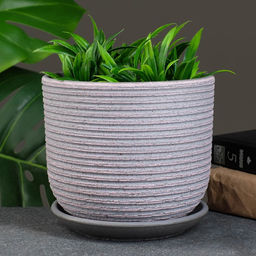 Горшок цветочный «Лоза», керамический, с поддоном, 1.73 л, розовый, серый