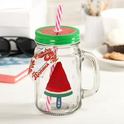 Банка стеклянная с крышкой и трубочкой Доляна Фреш, 450 мл, 11713 см, рисунок МИКС  фото 6