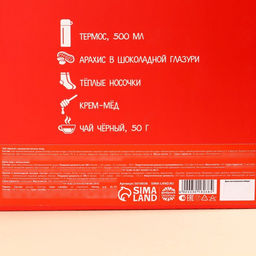 Подарочный набор новогодний С Новым годом, чай 50 г, крем-мед 120 г, носки 36-39 р, термос 500 мл, арахис в глазури 100 г