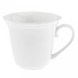 "Совершенство" Чашка фарфоровая 200мл, д8,9см h7,9см, с блюдцем д14,8см h1,5см, глянцевая глазурь, белый, рельефный декор, волнистый край (Китай)