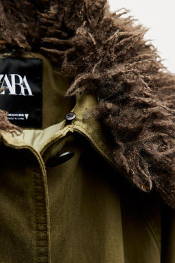 WAXED TRENCH COAT WITH FAUX FUR COLLAR - Zara фото 12