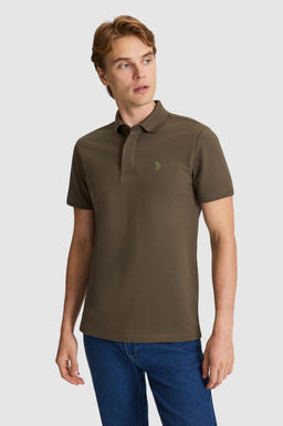 Erkek Koyu Haki Slim Fit Polo Yaka Basic Ti__rt