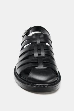 LEATHER SLINGBACK CAGE SANDALS - Zara фото 5