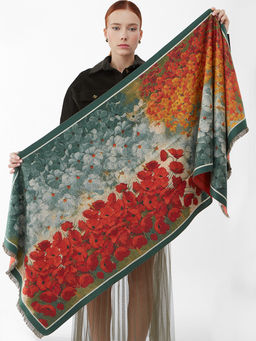 в составе ШЕРСТЬ и КАШЕМИР  Большой, мягкий, теплый двусторонний палантин с принтом. - Tantino фото 2