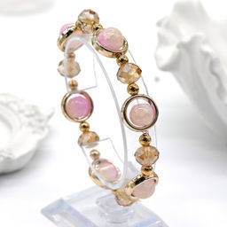 Браслет из полимера шарик 10мм цвет розовый, 16см